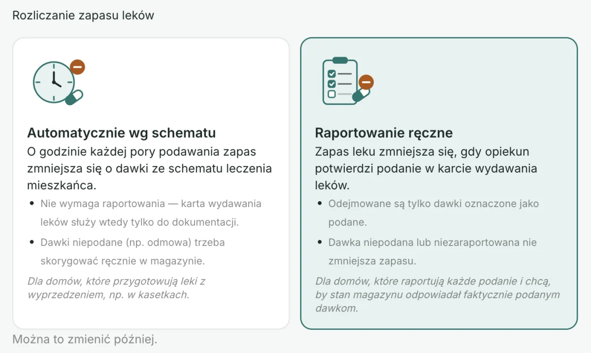Zrzut ekranu: sposób rozliczania zapasu leków